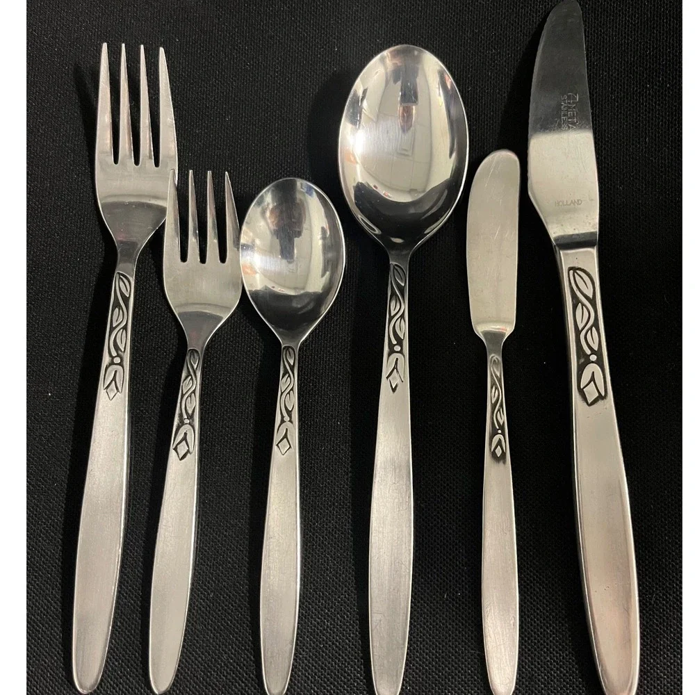 Mid Century Tulip Time Stainless Steel Amefa Holland 6 pc‎ place setting